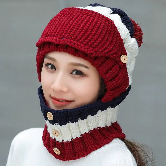 Knit Hat and Neck Warmer Mask Set with Fleece Lining