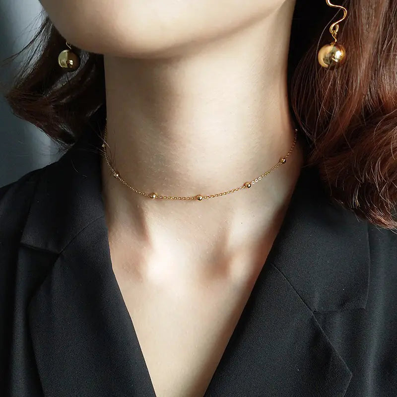 925 Silver Beaded Choker Necklace for Women