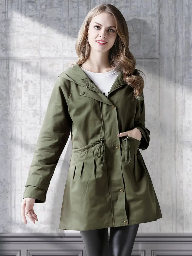Casual Drawstring Hooded Windbreaker Jacket for Women