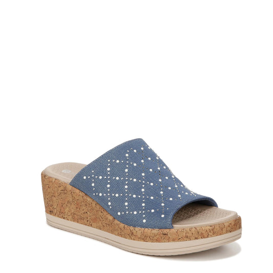 BZees Womens Royal Machine Washable Comfort Wedge Sandal Blue Shimmer