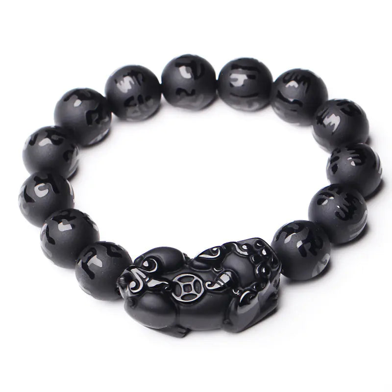 Obsidian and Agate Pixiu Bracelet for Men and Women