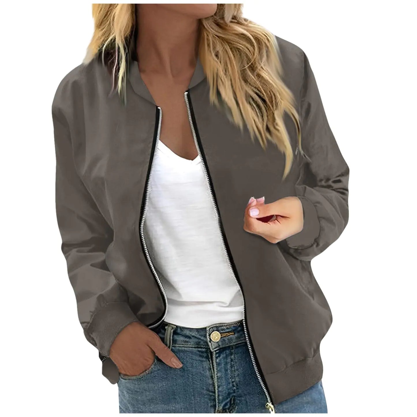 Women’s Cropped Bomber Jacket – Lightweight Full Zip Winter Coat