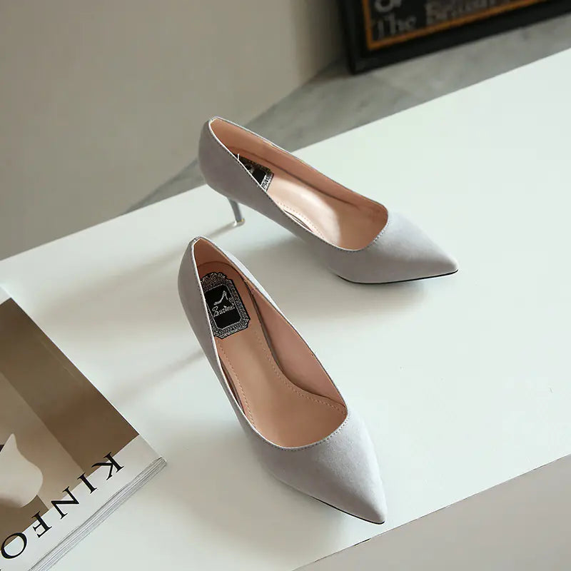 Stylish Low-Cut Suede Women's High Heels, Pointed Toe