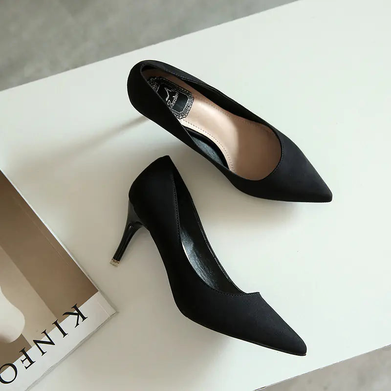 Stylish Low-Cut Suede Women's High Heels, Pointed Toe