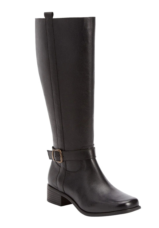 Comfortview Wide Width Donna Wide Calf Leather Boot Tall Knee High Womens Winter Shoes - 12 M Black
