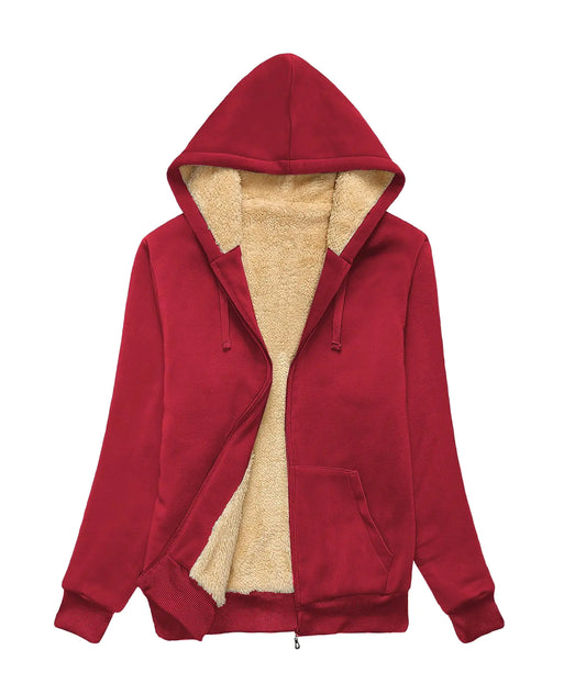 GEEK LIGHTING Hoodies for Women Sherpa Lined Jacket Winter Fleece Lining Zip Up Sweatshirt wine red-S