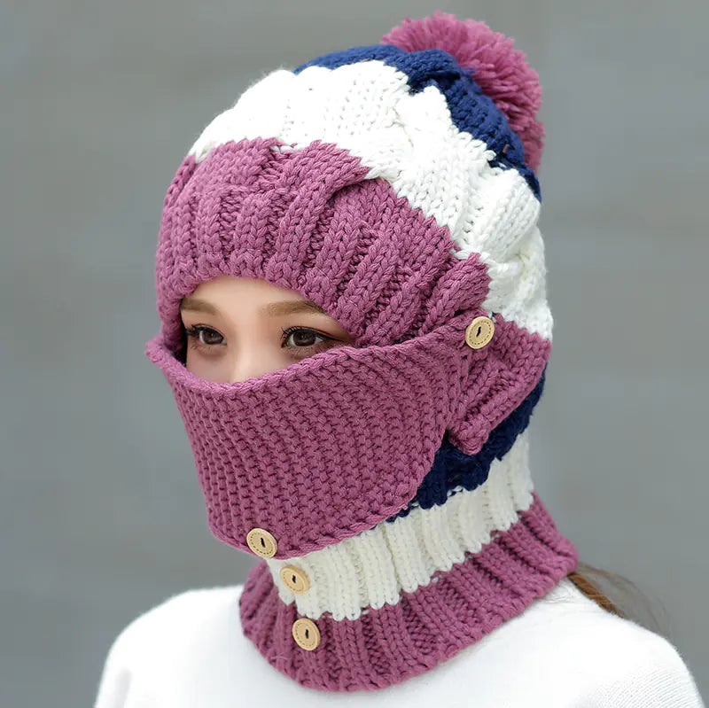 Knit Hat and Neck Warmer Mask Set with Fleece Lining