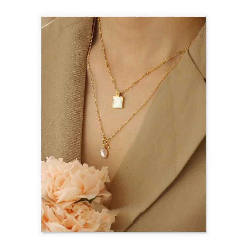 Vintage Square Natural Shell Choker Necklace for Women