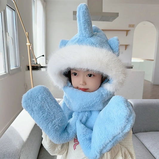 Children's One-Piece Hat with Scarf and Gloves Set
