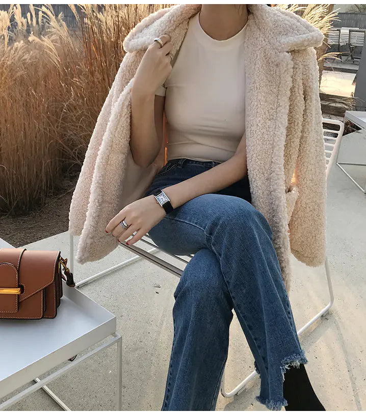 Chic Thick Faux Lamb Wool Jacket for Women