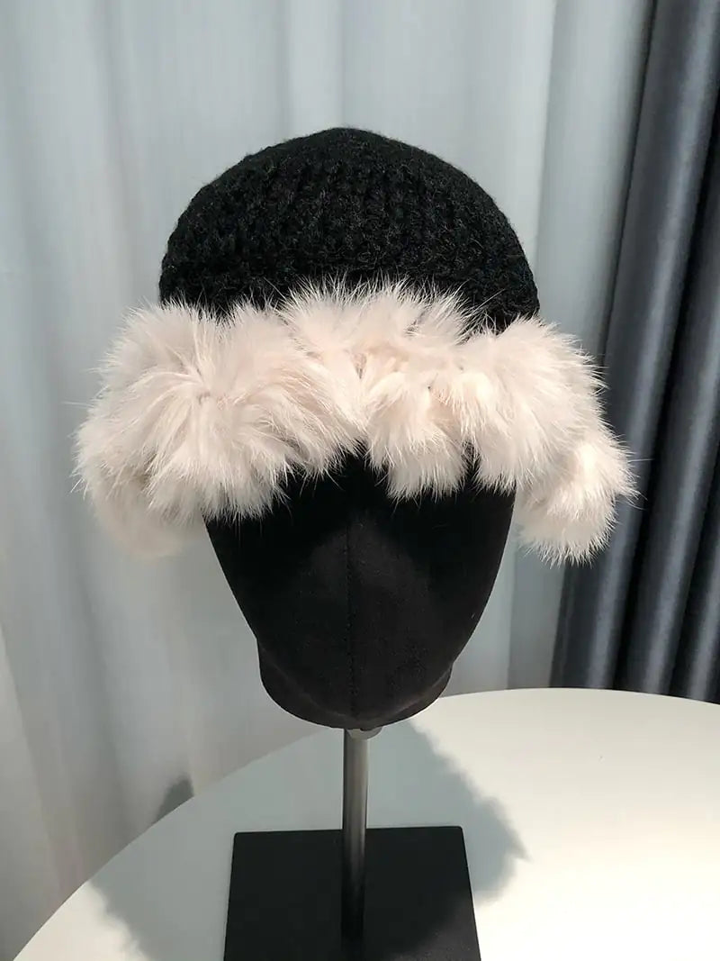 Hollow Knitted Women's Fisherman Rabbit Fur Hat