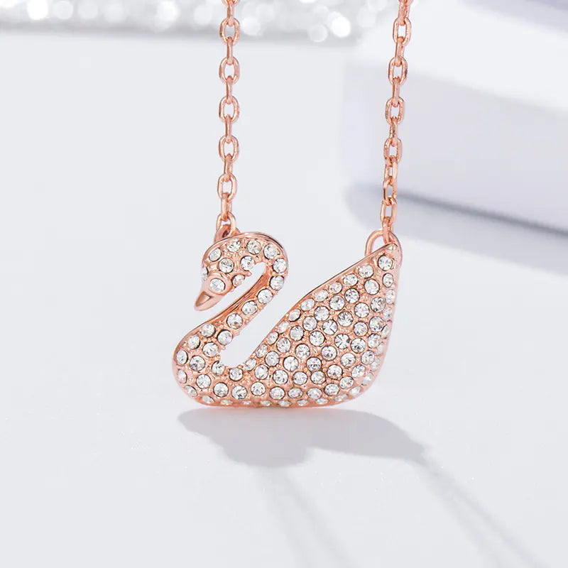 Rose Gold Rhinestone Swan Necklace for Women