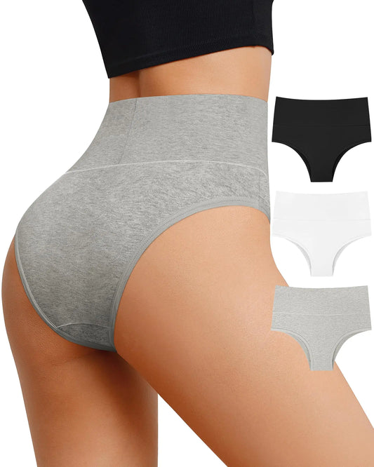 ASIMOON Women High Waisted Underwear Tummy Control Cotton Bikini Panties Comfy Stretch No Muffin Cheeky Panty