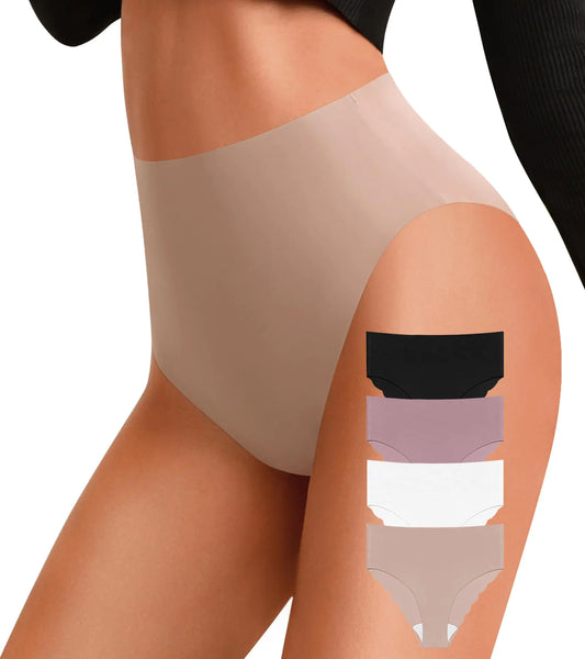 ASIMOON Womens High Waisted Underwear No Show Seamless High Cut Bikini Plus Size Cheeky Panties Postpartum Briefs XL