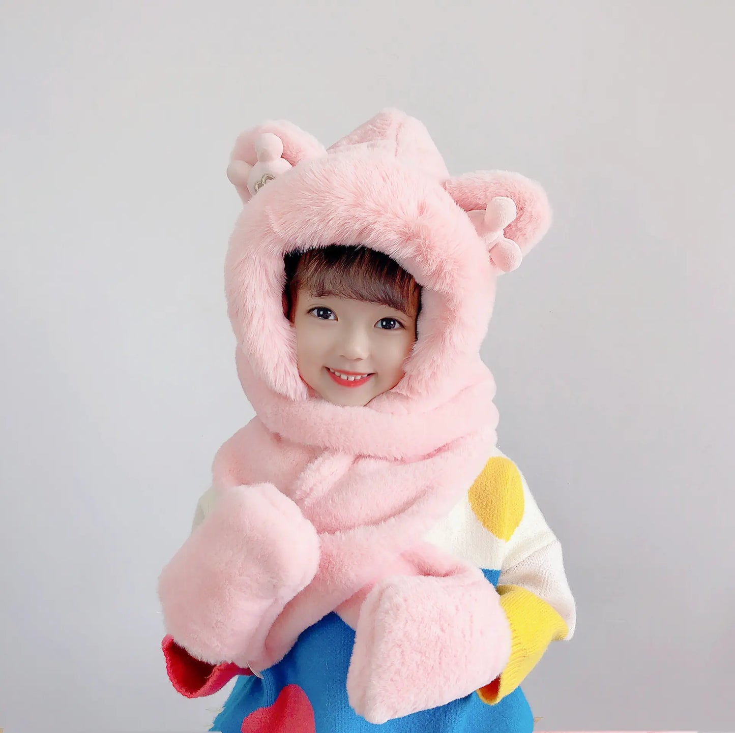 Children's One-Piece Hat with Scarf and Gloves Set