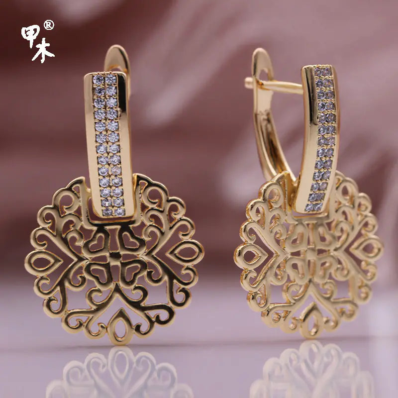 Geometric Hollow Rose Gold Zircon Earrings – Elegant Wholesale Jewelry for Women