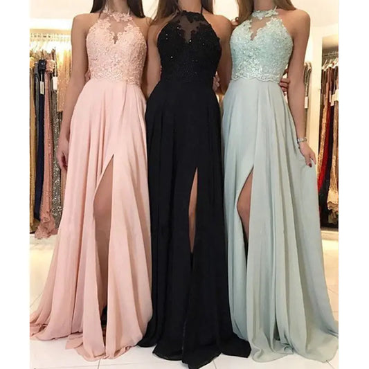 2020 New Lace Chiffon Dress with Slit for Parties