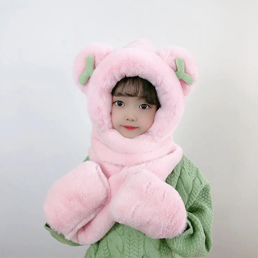 Children's One-Piece Hat with Scarf and Gloves Set