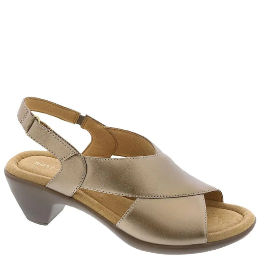 Easy Spirit Womens Chantal Heeled Sandal Bronze Leather 6.5 Wide