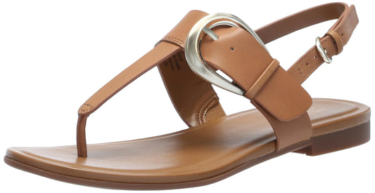 Naturalizer Womens Taylor T-Strap Slingback Flat Sandal Saddle Tan Brown 10 M
