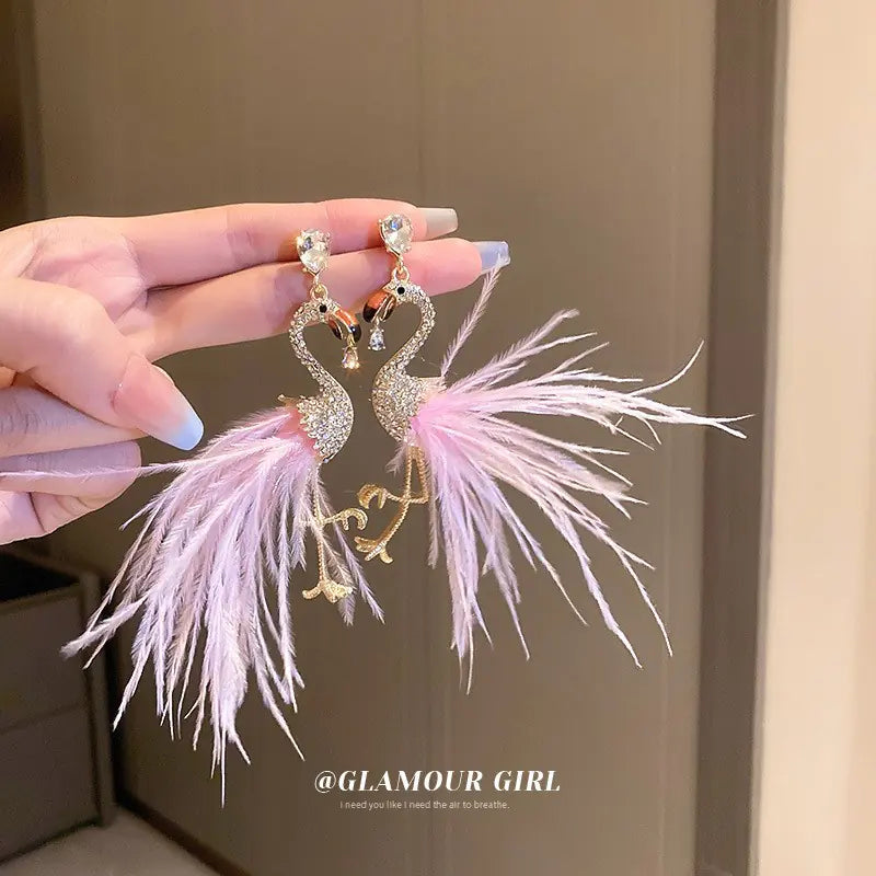 Asymmetrical Silver Needle Feather Butterfly Earrings
