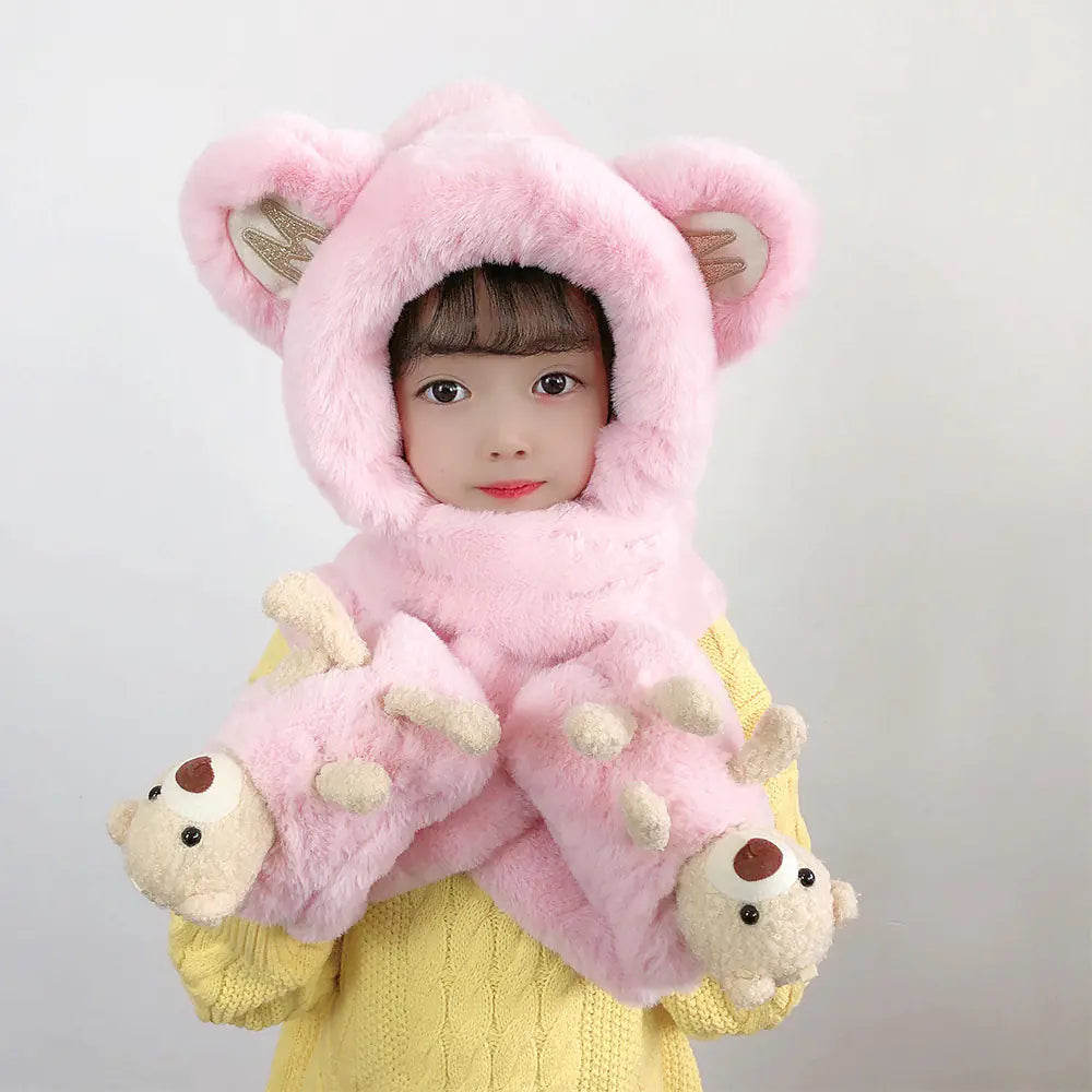 Children's One-Piece Hat with Scarf and Gloves Set