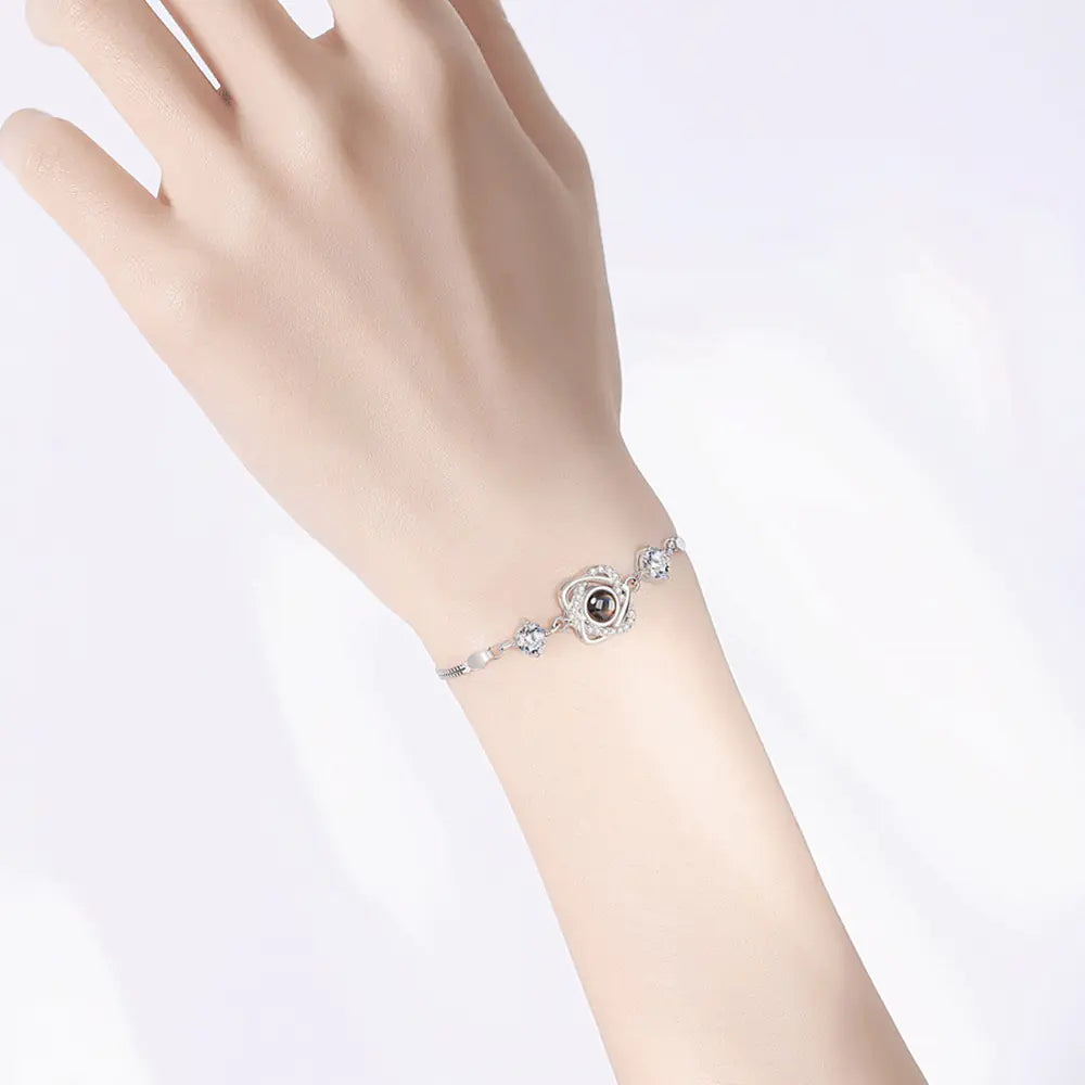 925 Silver Double Heart Projection Bracelet – Personalized Photo Jewelry for Women
