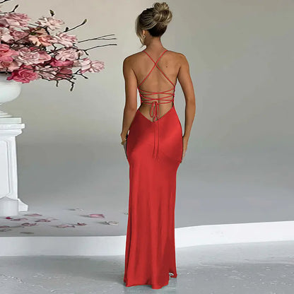 2024 Spring Women's Fashion V-Neck Backless Dress