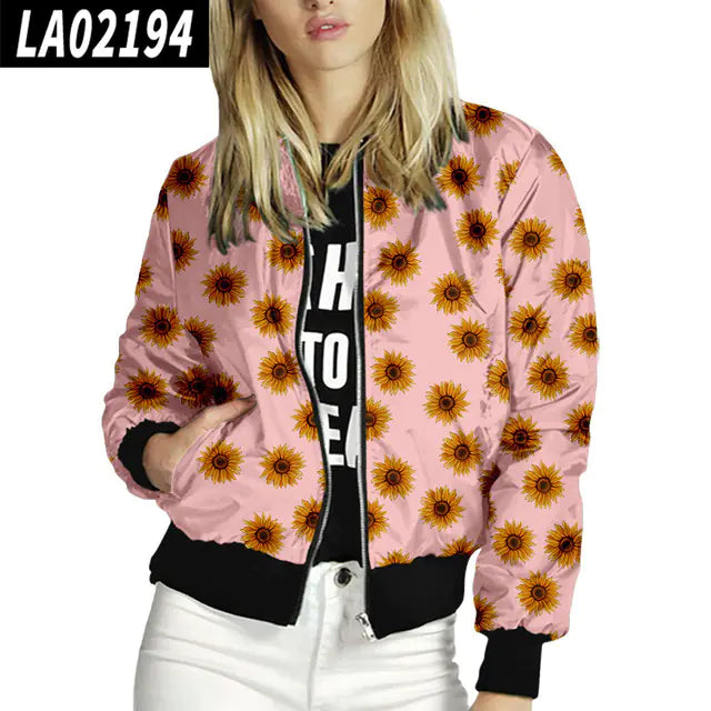 Floral Women’s Bomber Jacket – Lightweight Long Sleeve Spring Summer Coat