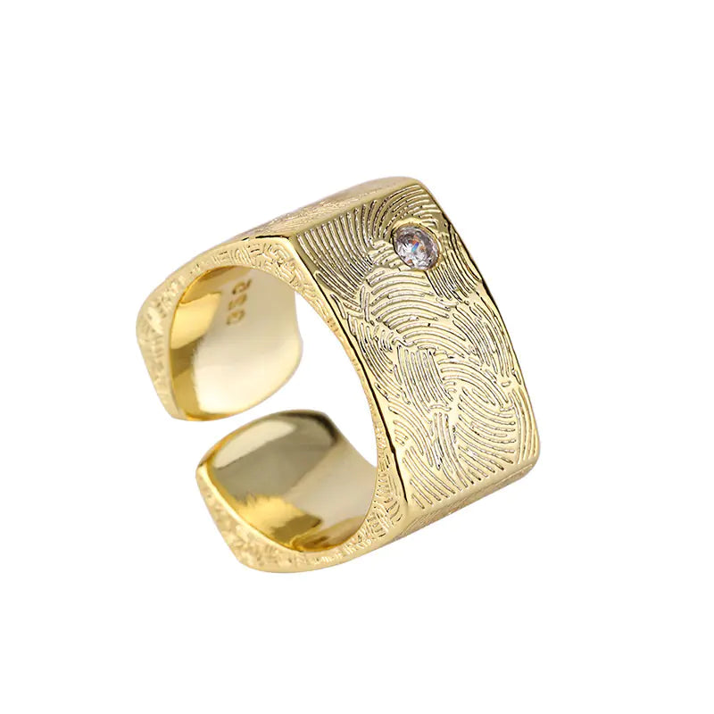 French Textured Ring Set with Korean Style Open Ring