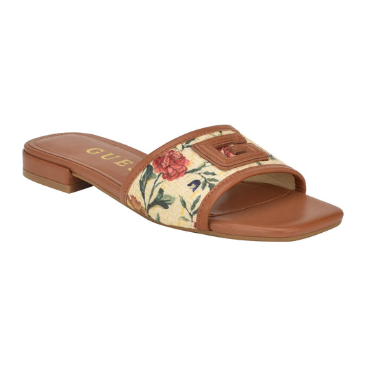 GUESS Womens Tampa Flat Sandal Natural Multi 111 10