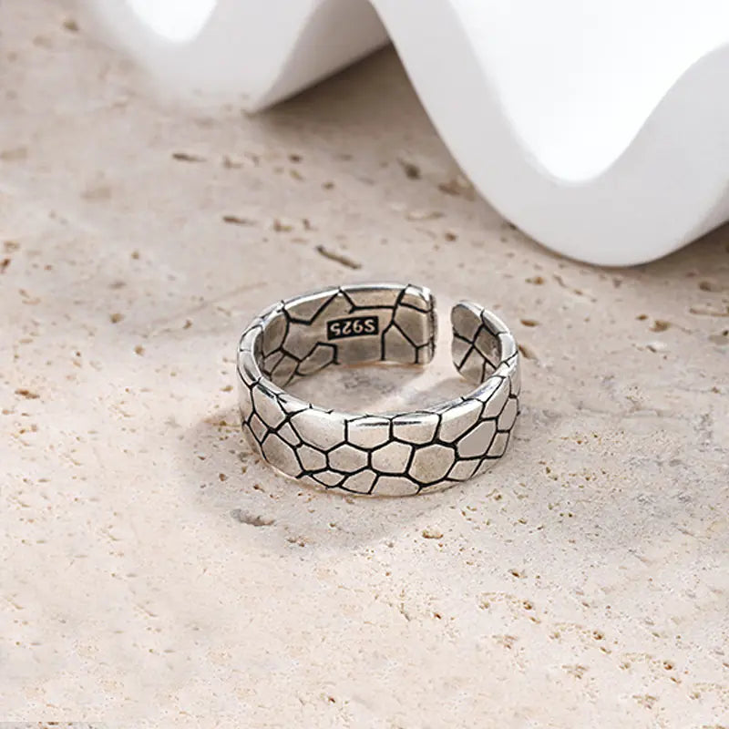 French Textured Ring Set with Korean Style Open Ring