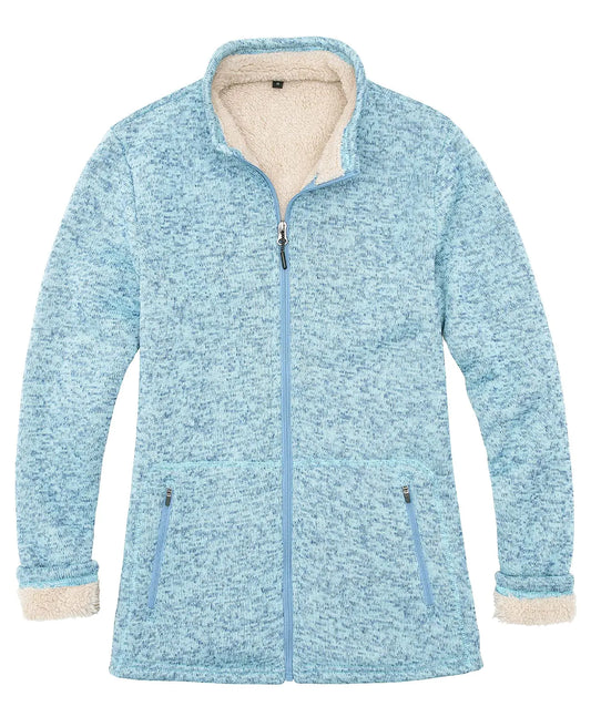 Bonnorth Womens Sweater Fleece Zip Up Jacket for Women Long Sleeve Sherpa Lined Stand Collar Full Zip Outerwear Jackets Blue Heather L