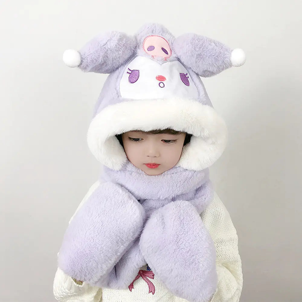 Children's One-Piece Hat with Scarf and Gloves Set