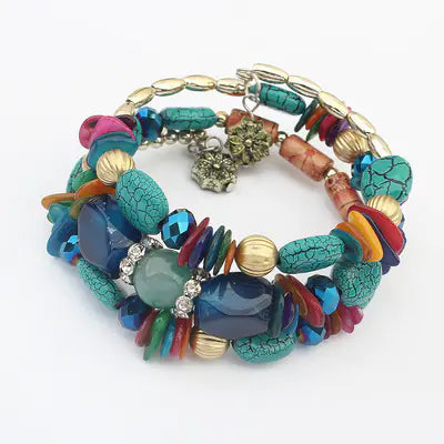 Vintage Ethnic Style Natural Stone Wire Beaded Bracelet