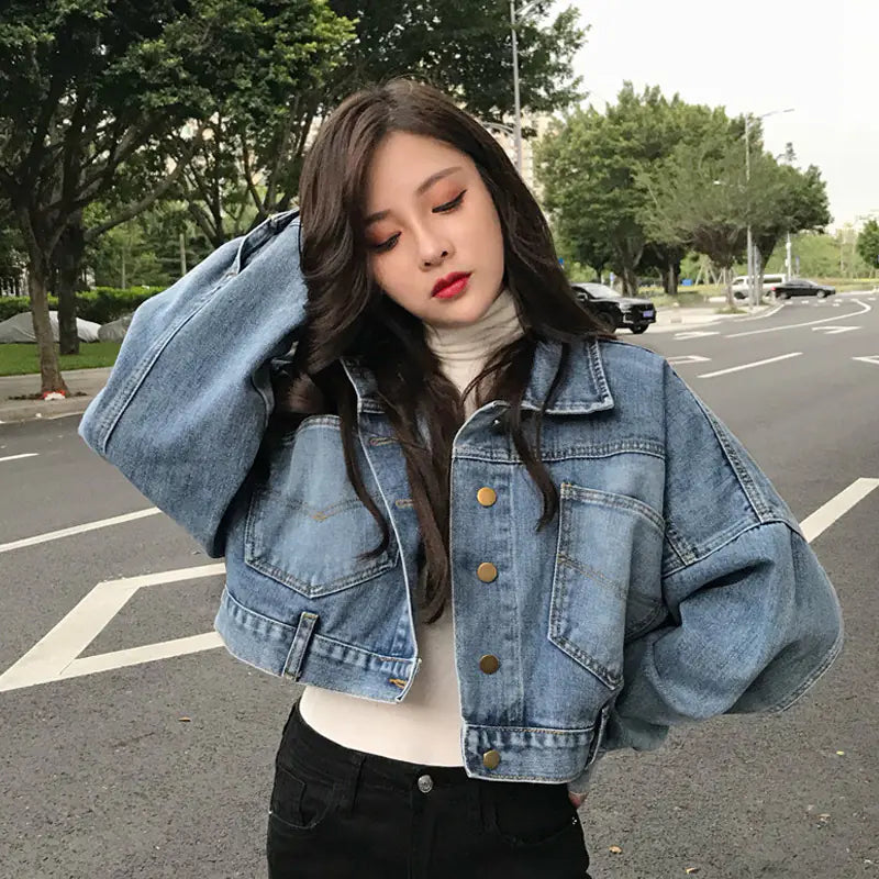 Loose Fit Single Breasted Denim Jacket for Women – Casual Jean Coat