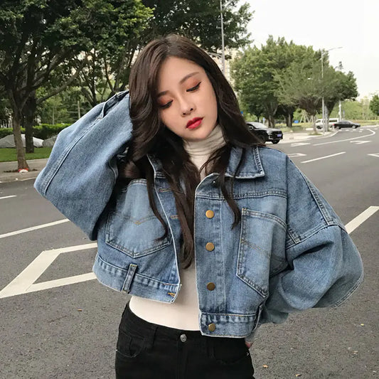 Loose Fit Single Breasted Denim Jacket for Women – Casual Jean Coat