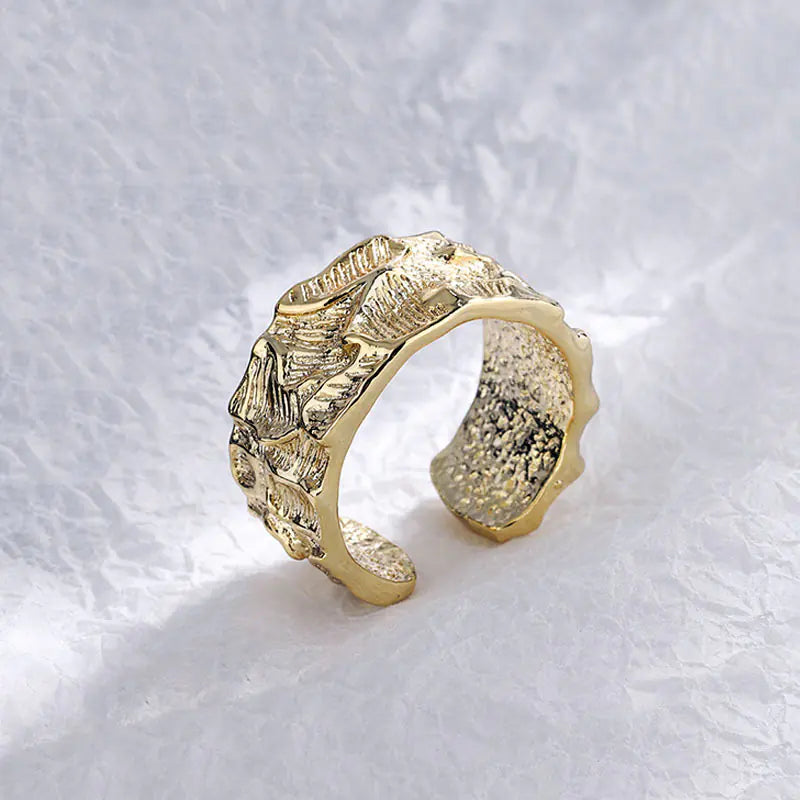 French Textured Ring Set with Korean Style Open Ring