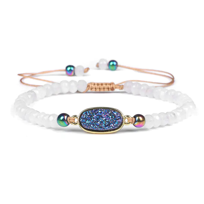 Natural Stone Woven Bracelet with Adjustable Rope
