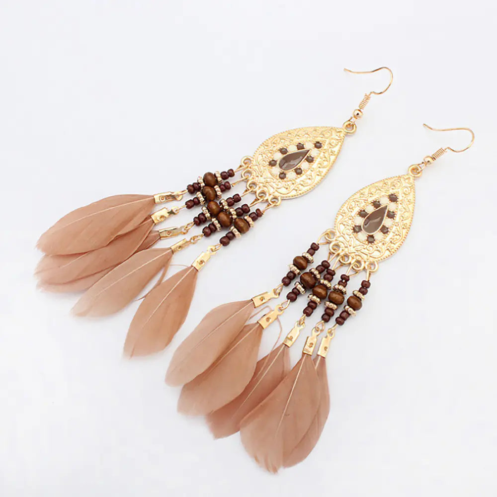 Bohemian Long Feather Tassel Earrings for Women