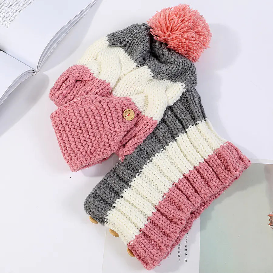 Knit Hat and Neck Warmer Mask Set with Fleece Lining