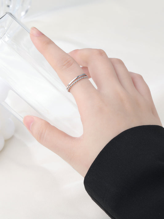 S925 Sterling Silver Double Layer Twist Ring – Elegant Minimalist Ring for Women