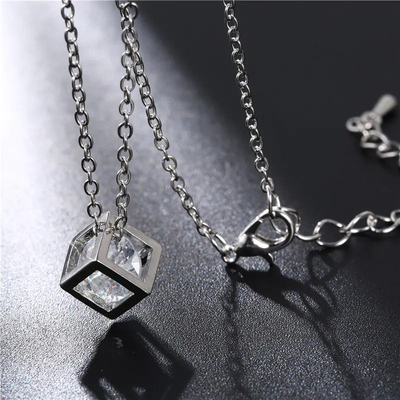 Platinum-Plated Love Cube Pendant Necklace for Women