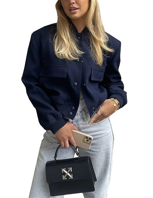 Women’s Cropped Bomber Jacket – Lightweight Button Down Varsity Shacket