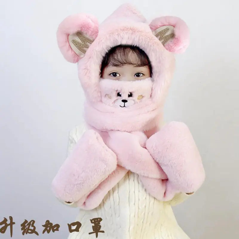 Children's One-Piece Hat with Scarf and Gloves Set