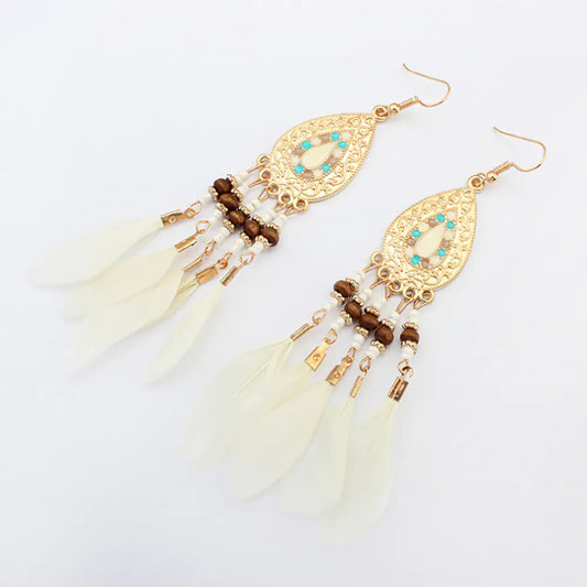Bohemian Long Feather Tassel Earrings for Women