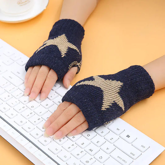 Half-Finger Knit Gloves for Students - Warm Cycling Gear
