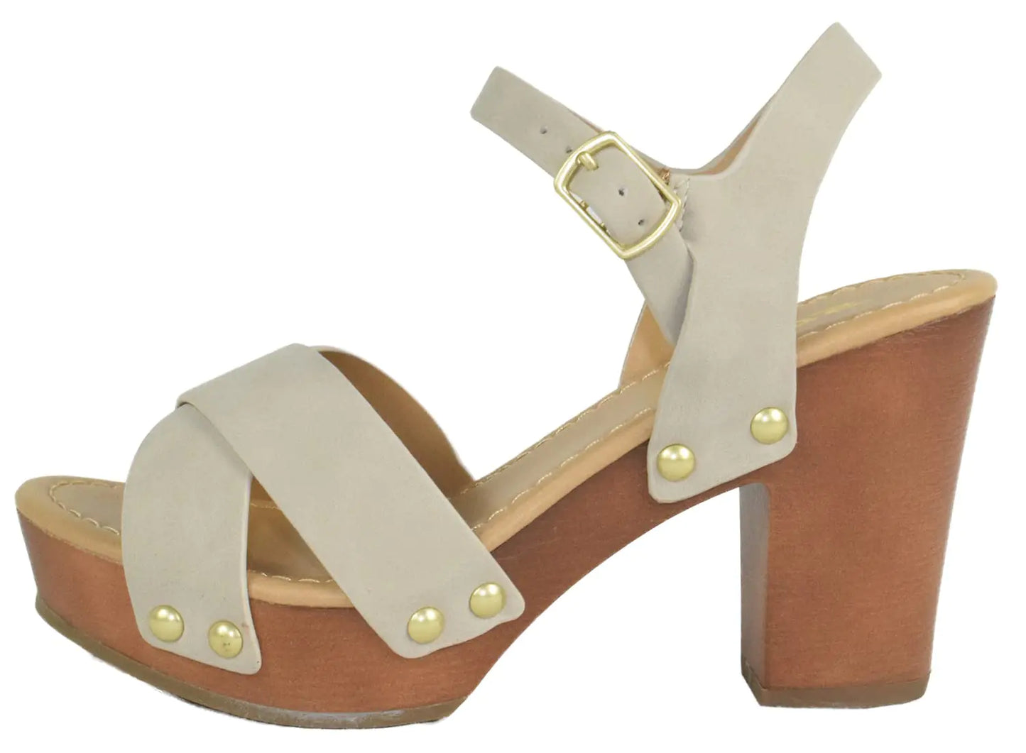 Soda MIGUEL ~ Women Crisscross Band Fashion Chunky Platform Block Mid Heel Sandal with Ankle Strap and Stud (Sand Nbpu 7.5)
