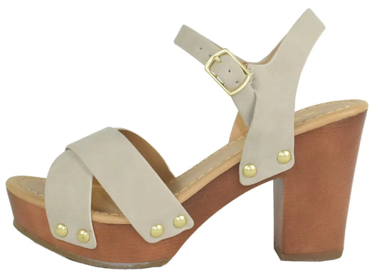 Soda MIGUEL ~ Women Crisscross Band Fashion Chunky Platform Block Mid Heel Sandal with Ankle Strap and Stud (Sand Nbpu 7.5)