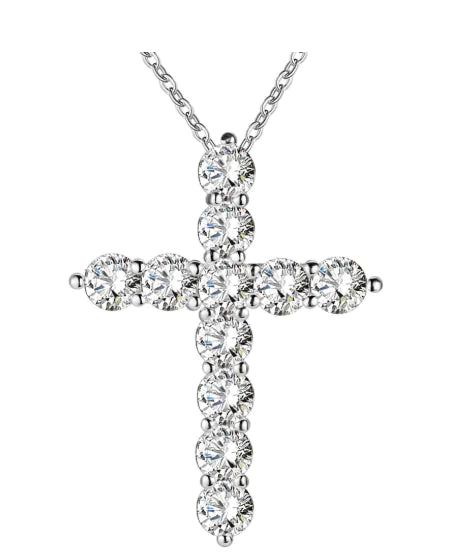 Silver Cross CZ Crystal Pendant Necklace for Women